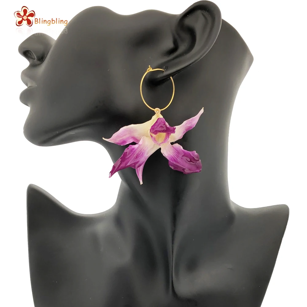 

Big Earing Flower Bridal Necklace Resin Earring Woman 2020 orchid Wholesale, Stylish Flower Big Earring For Woman