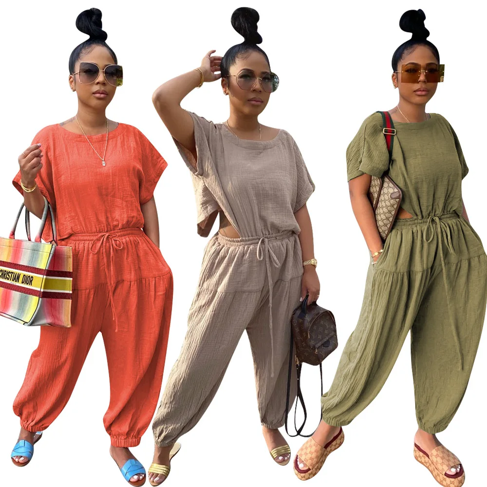 

YD - L6155 Summer newest fashion womens cotton jumpsuit clothing one piece backless fashion loose high quality jumpsuit women