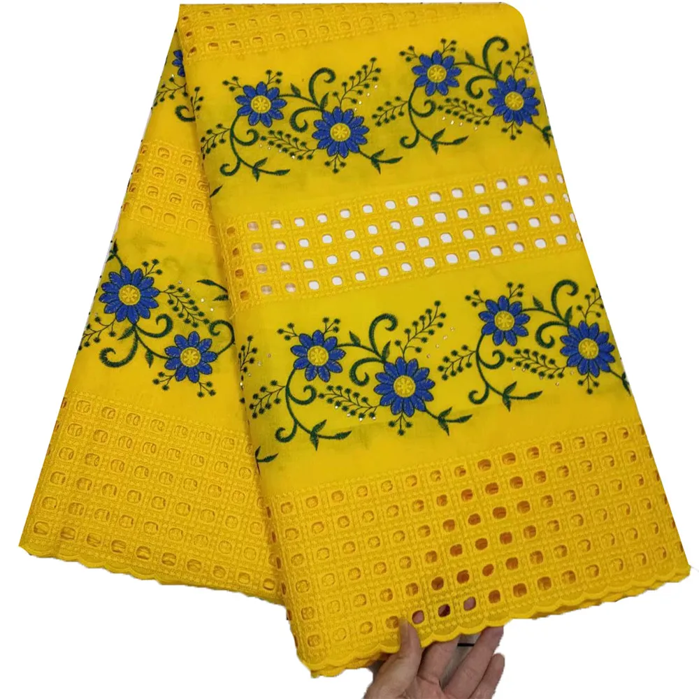 

Beautifical cotton lace 5 yardsembroidered flower nigerian voile switzerland yellow lace ML67R39, Customized