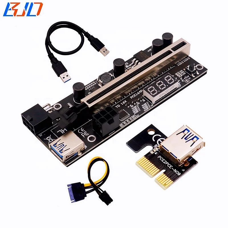 

Factory sale USB 3.0 PCI-E 009 Express 1X 4x 8x 16x Extender Dual 6Pin Adapter Card SATA 15pin pcie Riser ver009S for BTC Miner, Black