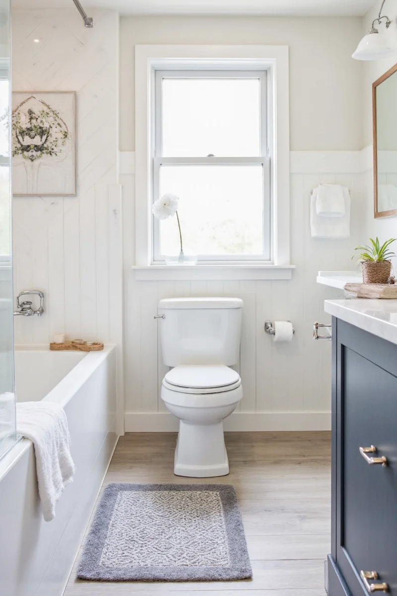 Completed farmhouse beadboard bathroom