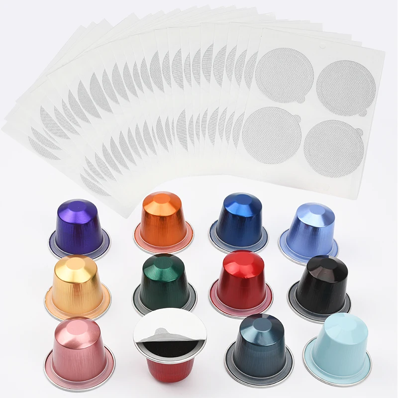 100pcs Disposable Espresso Compatible Pods Empty Aluminum Foil Coffee Capsule with Self Adhesive Seals Stickers Covers Lids