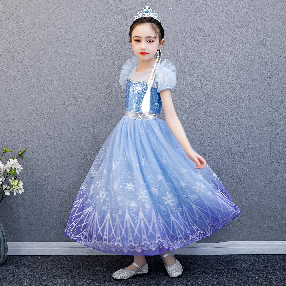 

Queen Elsa Kids Princess Party Sequins Cute Girls Cosplay Costume Dress, Blue