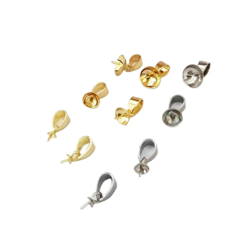 

Stainless Steel Pendant Peg Tails Seeds Buckle Pinch Bail Clasps for Half Drilled Bead Charms Jewelry Making