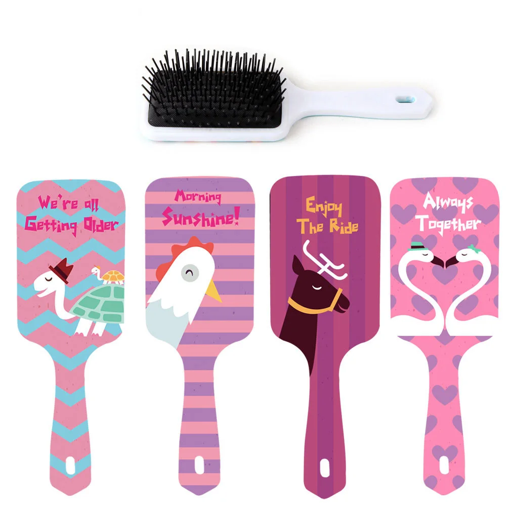 

Low MOQ Square Design ABS Handle Air Cushion Custom Swan Pattern Paddle Hair Brush, Pink/blue