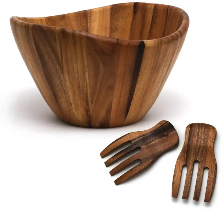 

Hot-sale Acacia Wood Salad Wooden Dough Bowls Wholesale With Forks