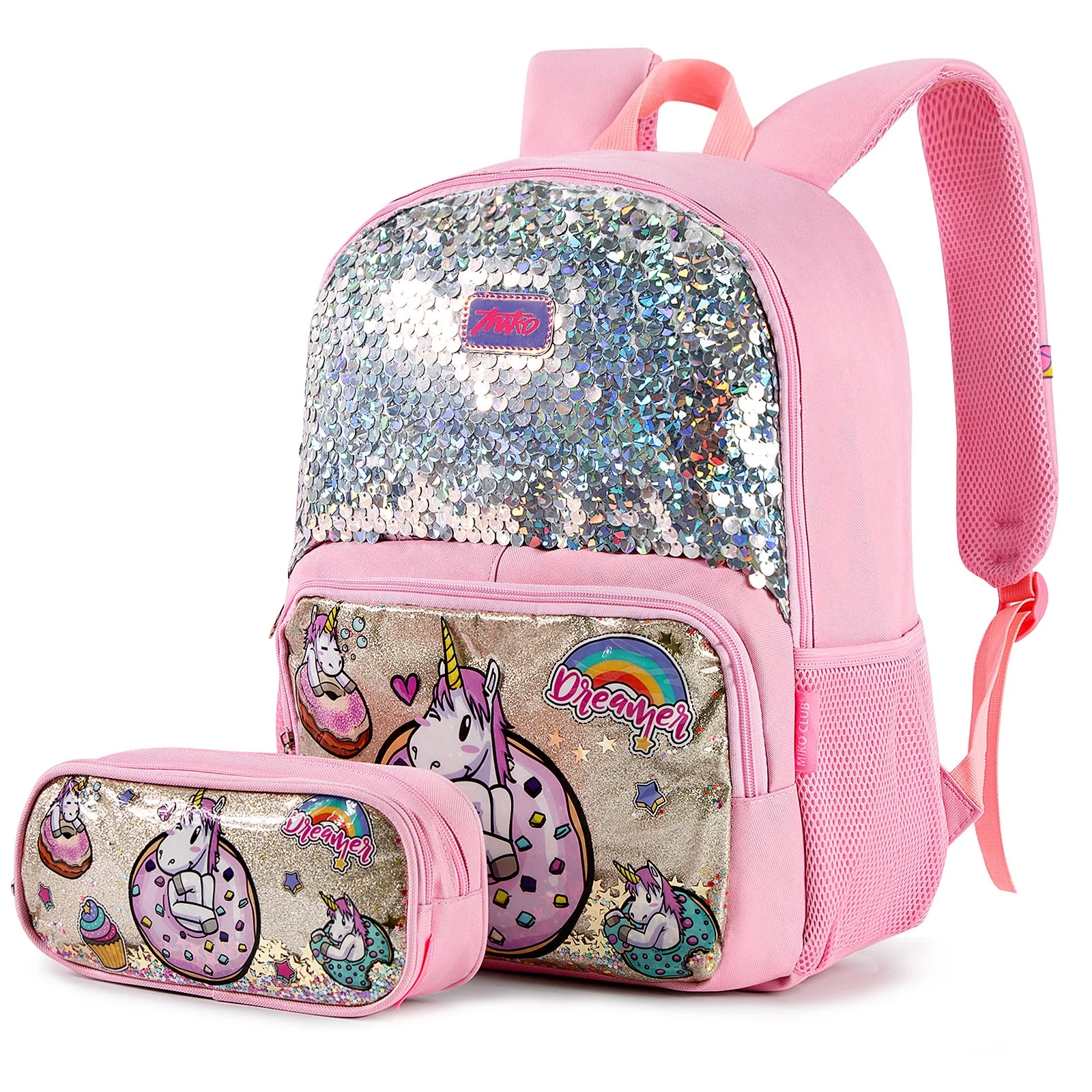 

Low MOQ Unicorn Glitter Pour Enfant Pink Child Bag back pack Kid Backpack Set Schoolbags For Girls