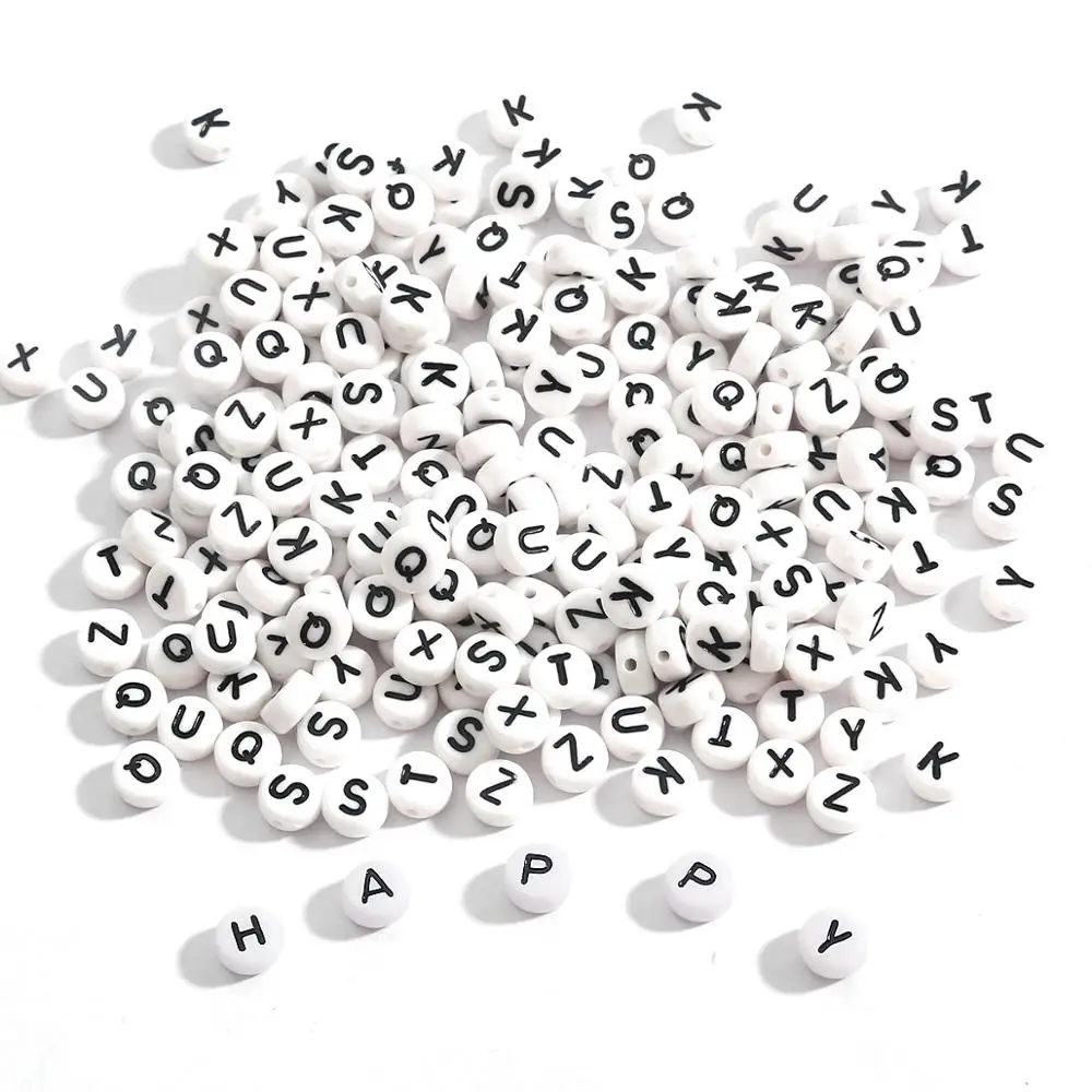 

100pcs/lot  Letter Beads Acrylic Round English Alphabet Flat Spacer Beads For Jewelry Making Bracelet Necklace Accessories