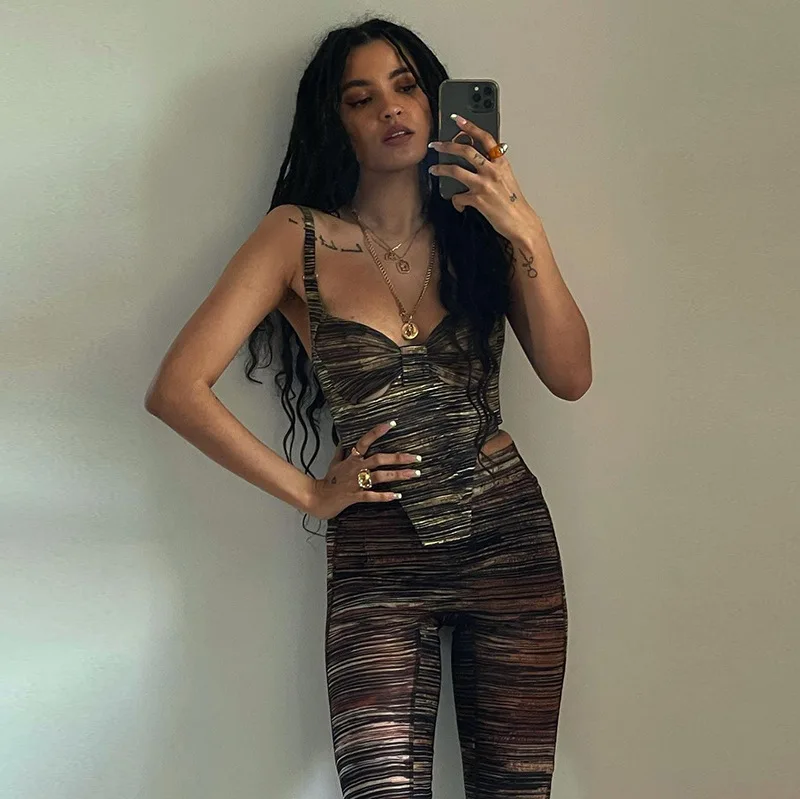 

Summer New Printed Sling Hollow Backless Loose Casual Women Summer Outfits Women Sets Two Piece Sets Womens Clothing, Customized color