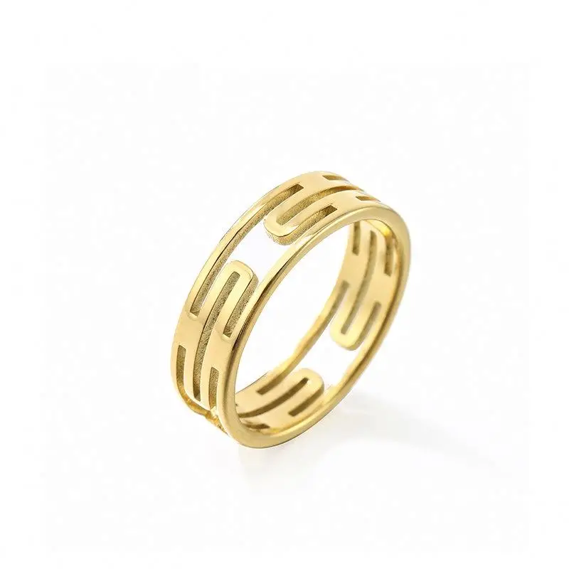 

Manufacturer Custom Dainty Design Geometric Gold Hollow Stainless Steel Initial Ring For Men, Gold color