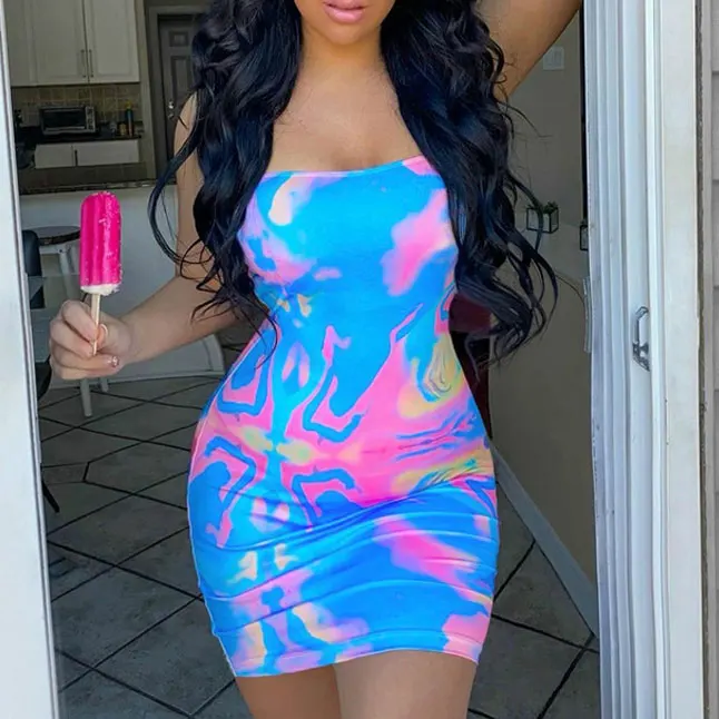 

FS2763A Hot sale sexy lady tie dyed spaghetti strap dress