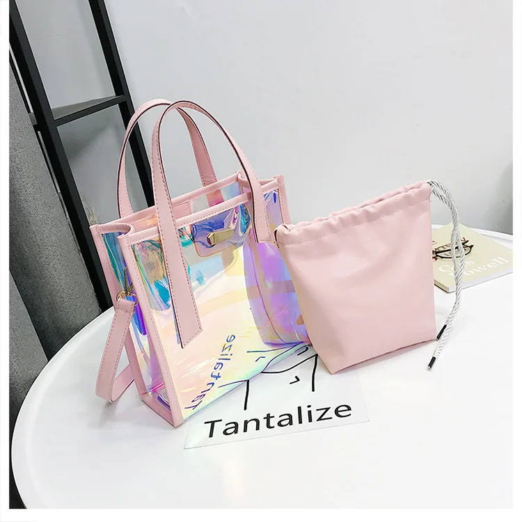 

Unmissable PVC waterproof fashion handbags transparent travel messenger bag shopping hanbags for girls