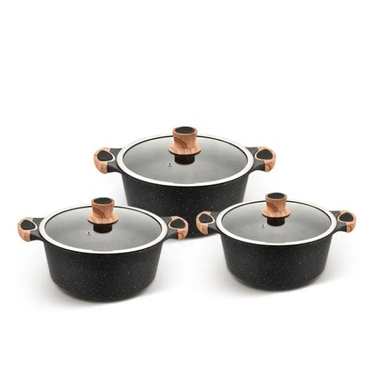 

Nice Cooker Soup Pot Aluminum Marble Non Stick Die Cast Insulated Food Warmer Casserole Pot Set, Black