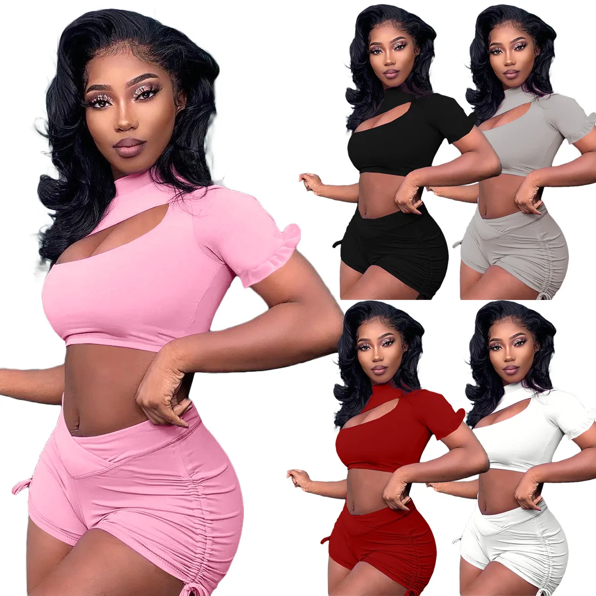 

S-3XL Women Two Piece Pants Sets Clothing Tracksuits 2 Piece Set Women Joggers Short Pants Crop Top