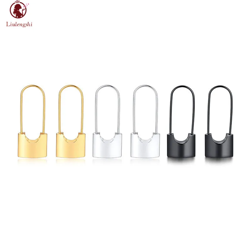 

New Arrival Stainless Steel Gold Smooth Padlock Huggie Hoop Earrings Dainty Multi Color Titanium Steel Lock Key Dangle Earring