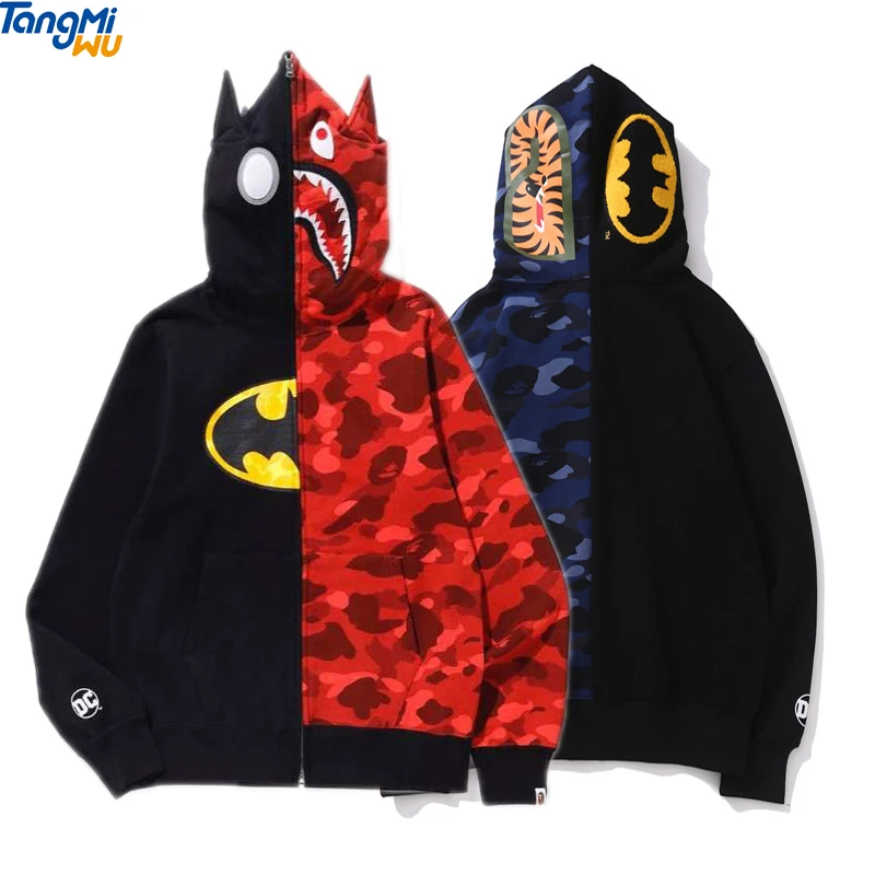 

Top quality DC universe joint bat man hoodies Coat Ape Shark Patchwork sweatshirts Oversized Jacket Camo full face zip hoodie