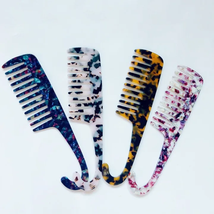 

Korean Stylish Resin Custom Logo Massage Wide Tooth Hair Cellulose Acetate Comb, Picture