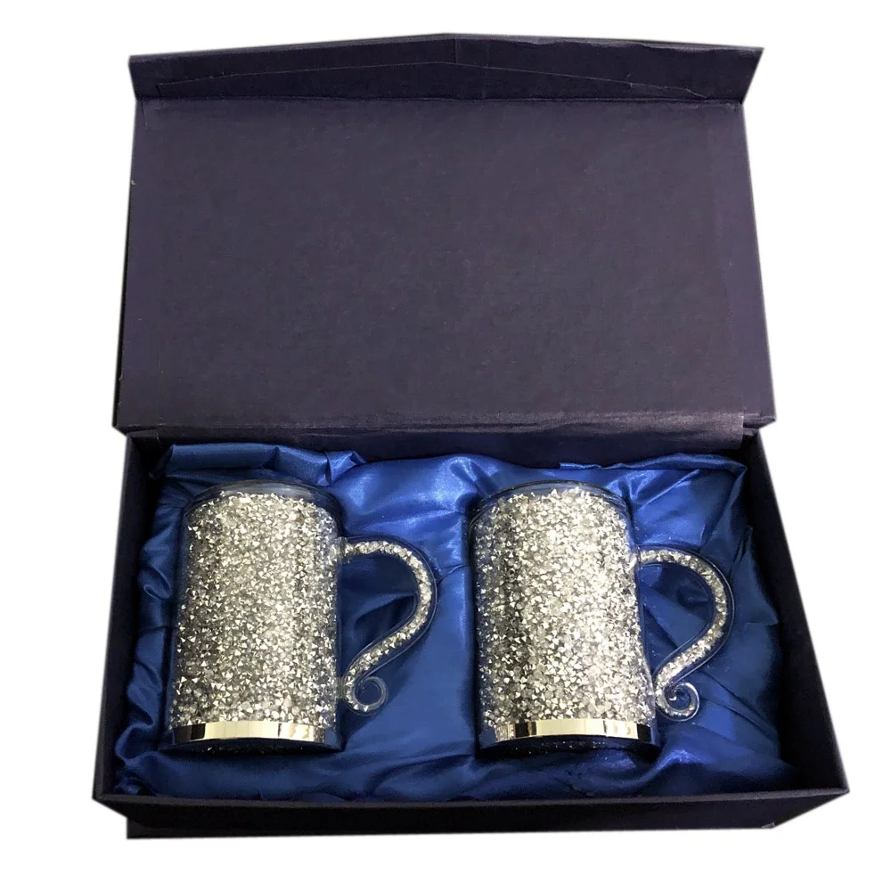 

SXJ009 China manufacturer luxury crushed diamond Glass Cup With Handle tea glass coffee cups gifts