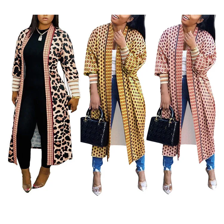 

Knitted women long jacket leopard coats cardigan sweater, 3colors