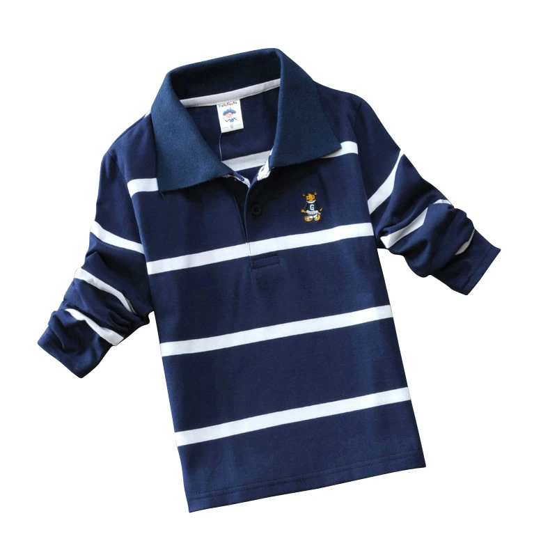 

Best selling cotton stripe polo collar kids long sleeve tshirt