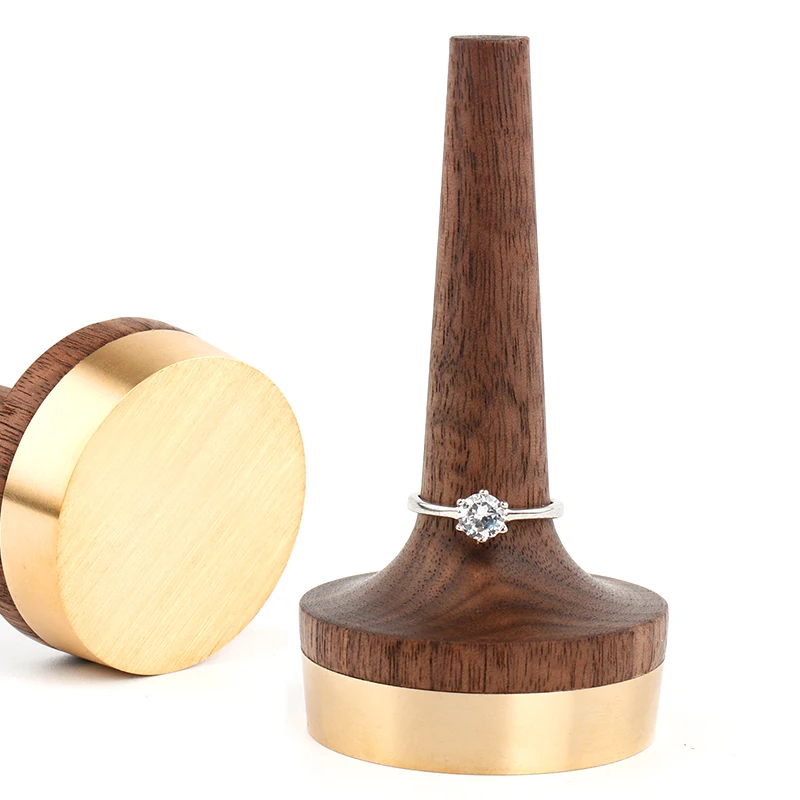 

Natural Black Walnut Brass Bottom Wooden Ring Holder for Jewelry