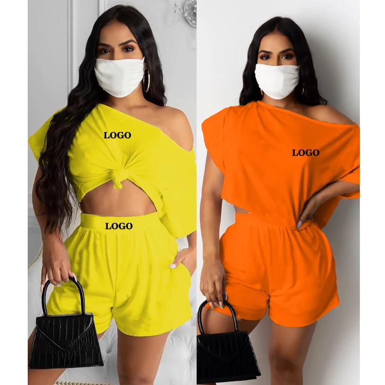 

Free Logo high quality summer wholesale custom cotton shorts set women crew neck hoodie casual shorts sets for women two piece, Color avaliable