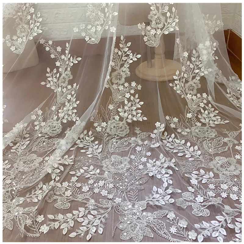 

HC-0954 HeChun 3d white French embroidered lace fabric