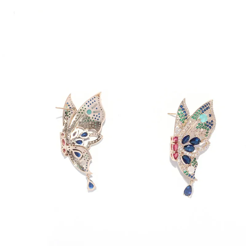 

Colorful Butterfly Stud Retro Earring Diamond Golden Stub Elegant Earings Royale Earrings, As photo