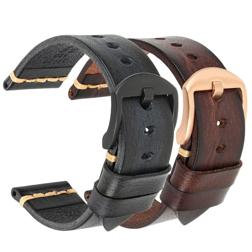 

Factory Custom Roes Gold Buckle 22 24mm Watch Band Handmade Genuine Leather Watchband 18mm 20mm Luxury Leather Watch Belt Strap