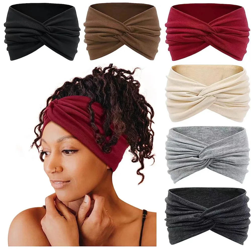 

Wholesale Boho Print Sports Yoga Elastic Turban Wide Cross Twisted Cotton Knot Headband For Women