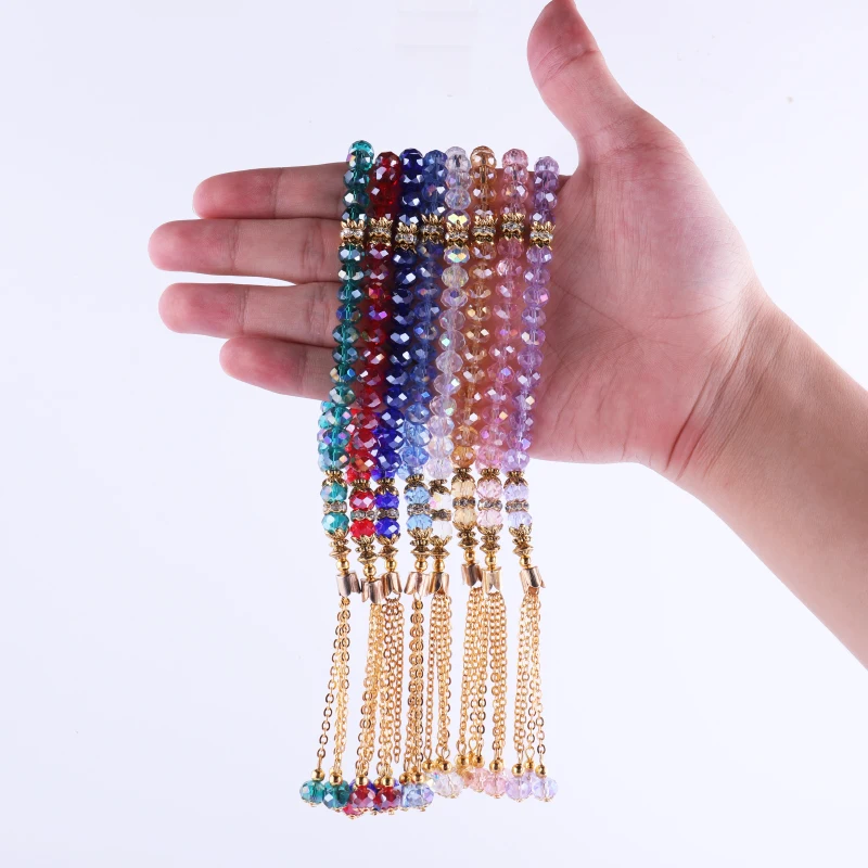 

Handmade Eid Gift 33 Beads Muslim Islamic Islam Worry Beads Tesbih 8mm Crystal Prayer Rosary Tasbih, Multi color