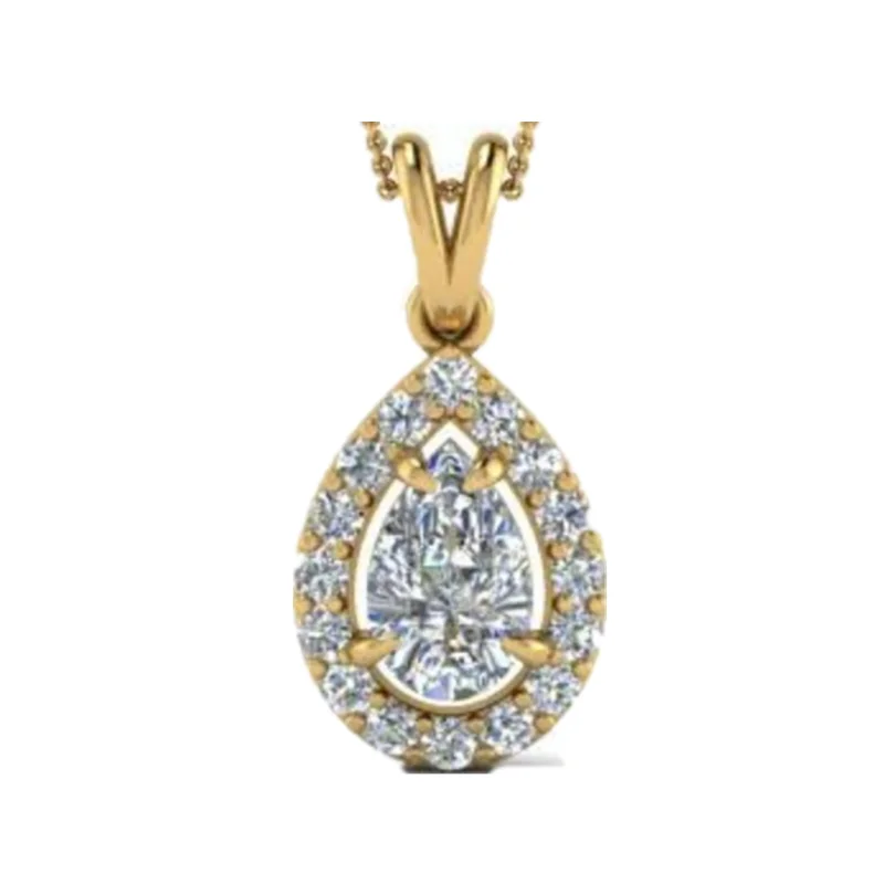 

Solid 18K Yellow Gold Customized Pear Shape Optical Frame with White Moissanite Pendant