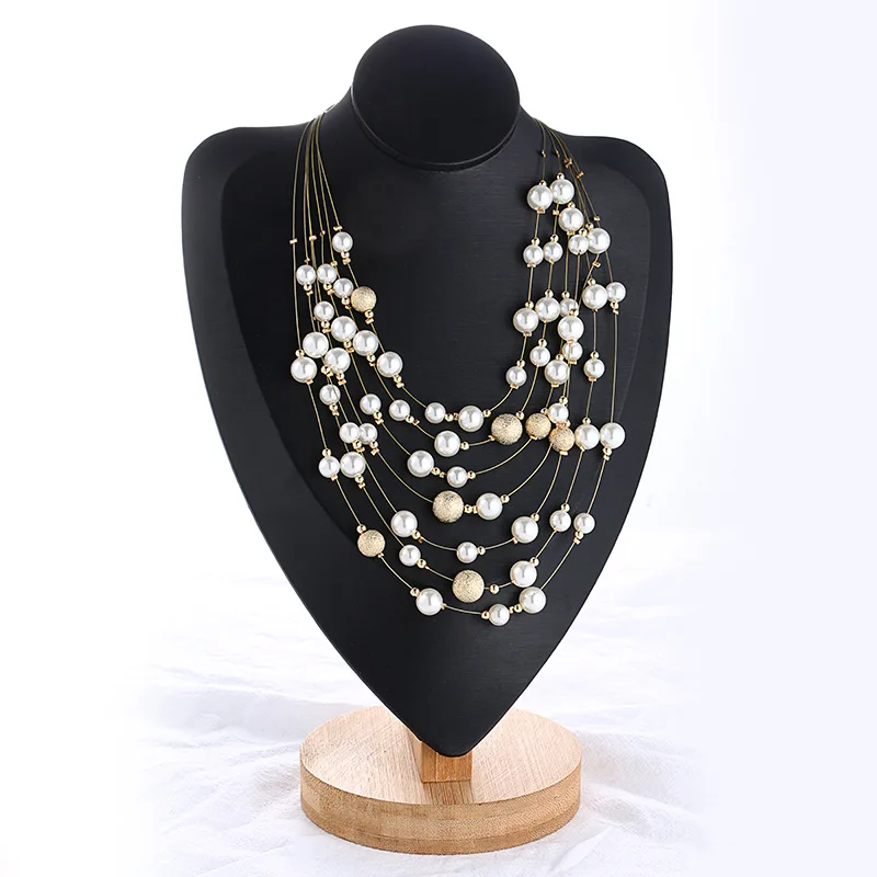 

New Fashion Multilayer Chain Pendant Imitation Pearl Extra Long Necklace Jewelry, Gold /white k