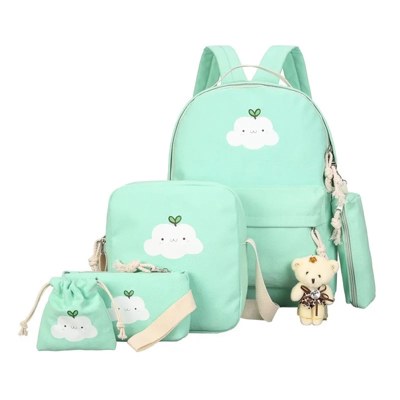 
Hot Selling 5pcs Shoulder Teen Girl Backpack Set Canvas Middle High School Student Bag Backpacks 