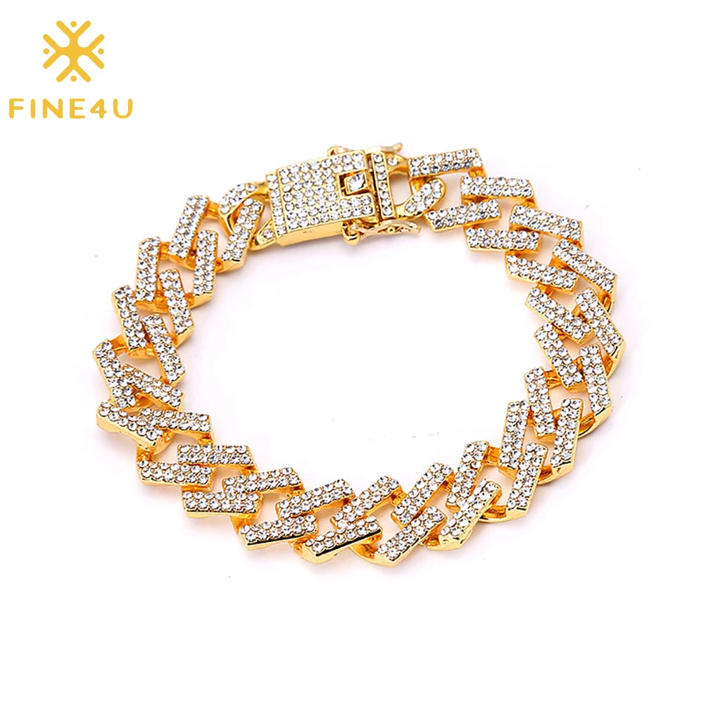 

Hip hop iced out jewelry baguette diamond pulsera para hombre gold plated cuban link chain mens bracelet, Gold/steel