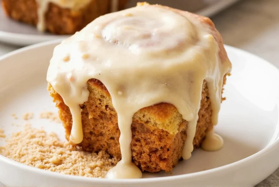 Finished cake mix cinnamon rolls with cream cheese frosting drizzled on top