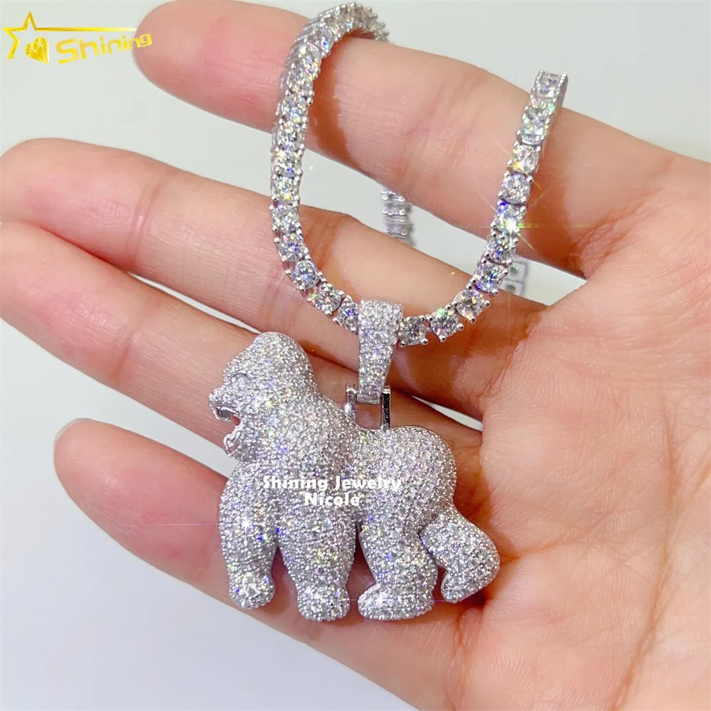 

New Arrival Hip Hop Bling Charm Pass Diamond Tester 925 Silver Iced Out Moissanite Gorilla Pendant