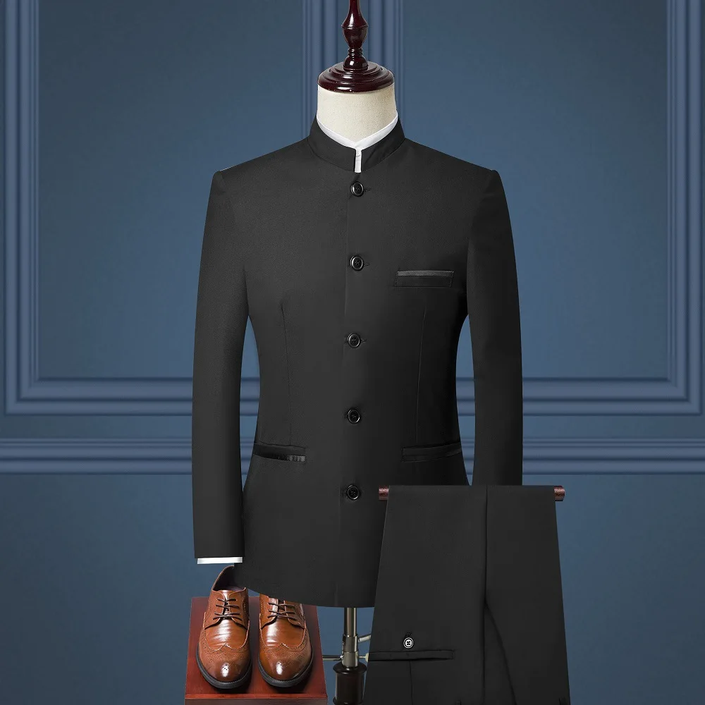 

High quality chinese style men suits pant coat design men wedding suits, Black, wine red, navy blue