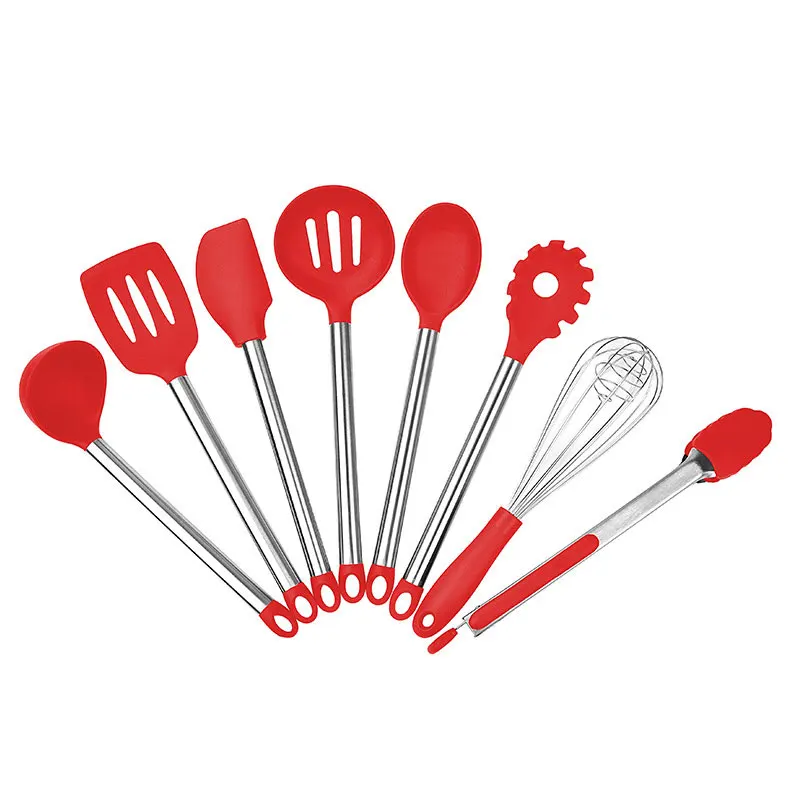 

Manufacturer Customized Heat Resistant High Temperature stainless steel 8 Piece Silicone Kitchen Utensils Set