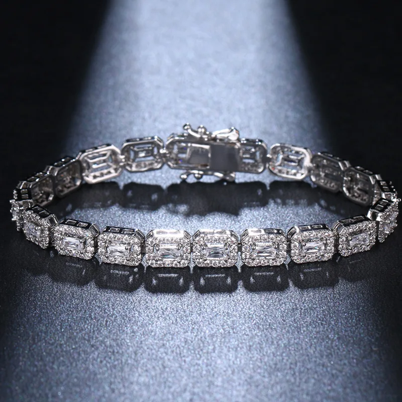 

Fashion Simple Platinum Plated Clear Zircon Tennis Bracelet Iced Out Clear Rectangular geometry Zircon Tennis Bracelet For Women