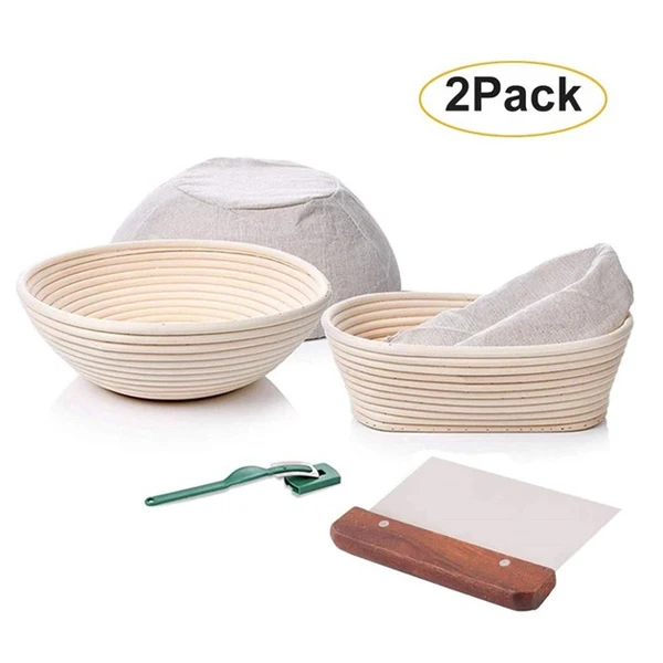 

2 Pack Rattan Round & Oval Shape Bread Banneton Proofing Basket Set Banneton Proofing Basket Baking Equipment