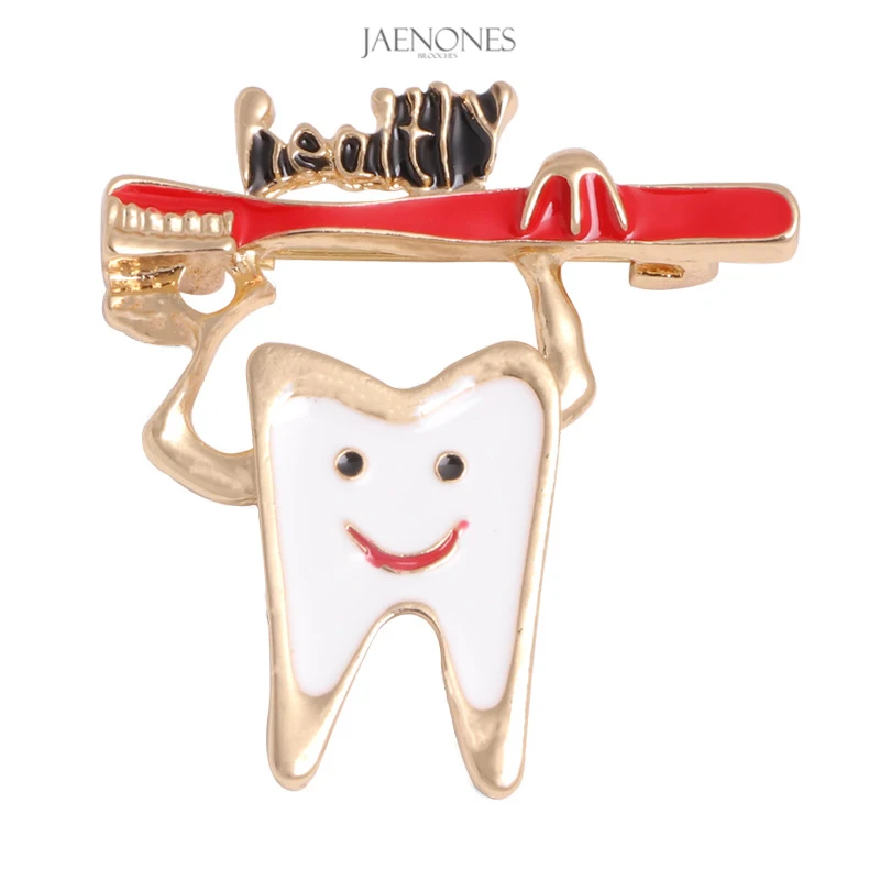 

JAENONES Latest Fashion Cartoon Health Enamel Metal Small Brooch Cute Dental Brooch For Kids