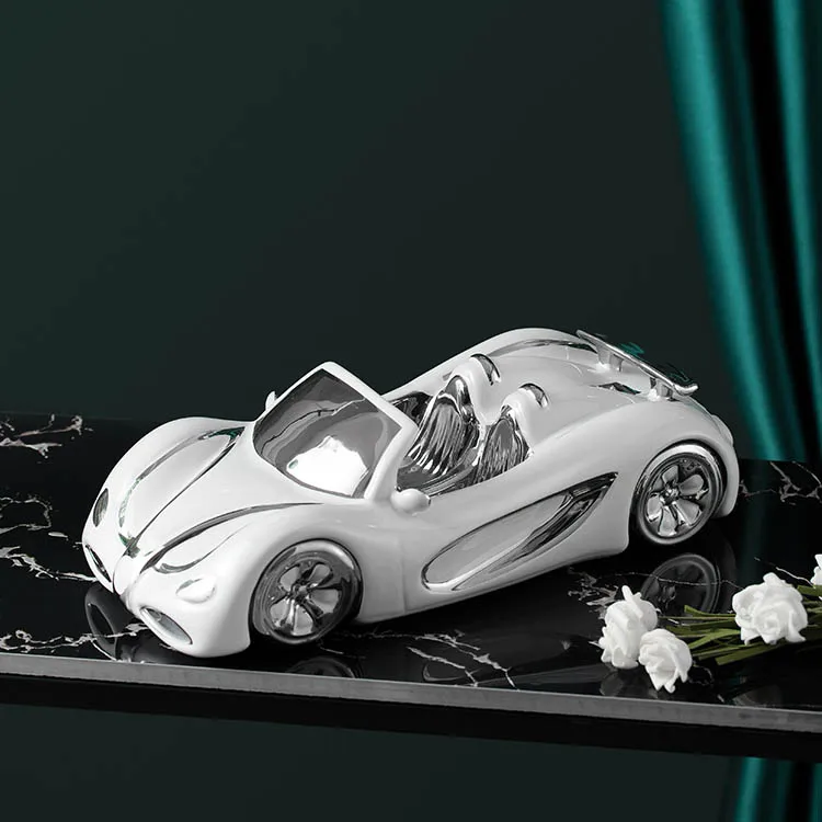 

Manufacturer bulk european white art decor silver line car shape modern ceramic decorations for gift