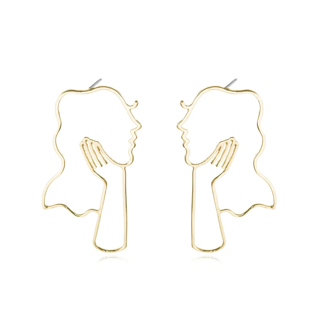 

Exaggerate Gold Plated Irregular Face Shaped Earrings Hollow lifelike Face Head Metal Stud Earring, As pictures