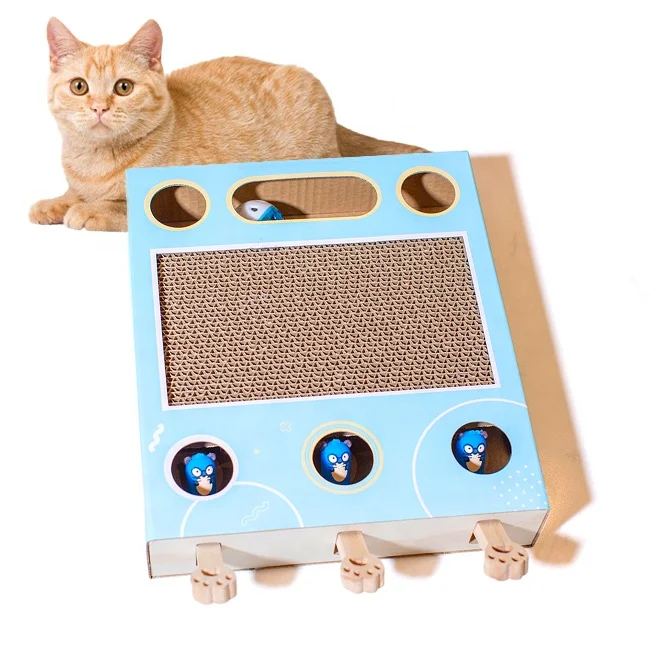 

Wholesale Cat Scratch Board Mat Pad Wooden Whac-a-mole Cat Toy Interactive Corrugated Cardboard Cat Scratchers Toy, Blue