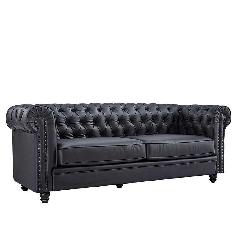 

USA in stock drop shipping home living room leather chesterfield sofa black color