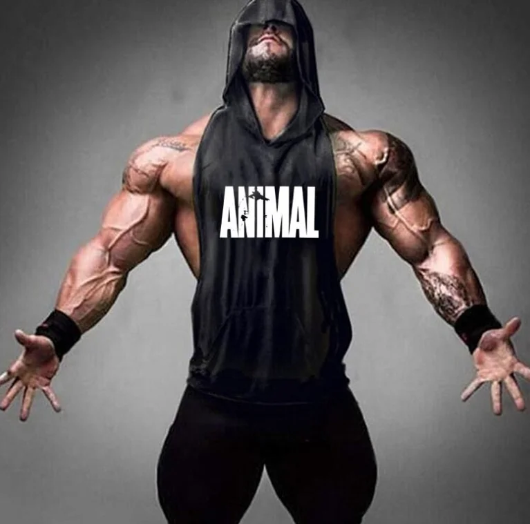 

Custom logo Men's Hooded Tank Tops Workout Sleeveless Muscle Shirt with Kanga Pocket S-XXL for gym sports