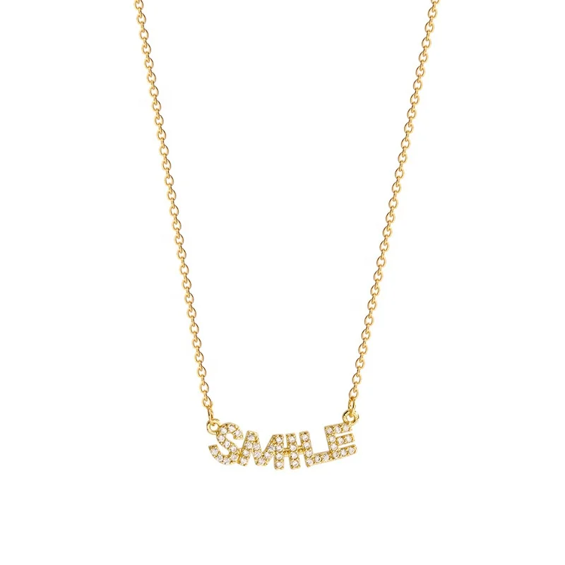 

2022 Stainless Steel Cubic Zirconia Pendant Necklace Letter Design Plated 18K Gold Women Smile Necklace