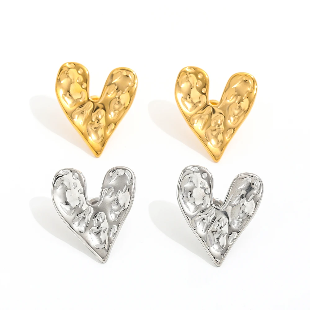 High-End PVD 18K Gold Plated Waterproof Stainless Steel Jewelry Trendy Personality Texture Heart Stud Earring Anniversary