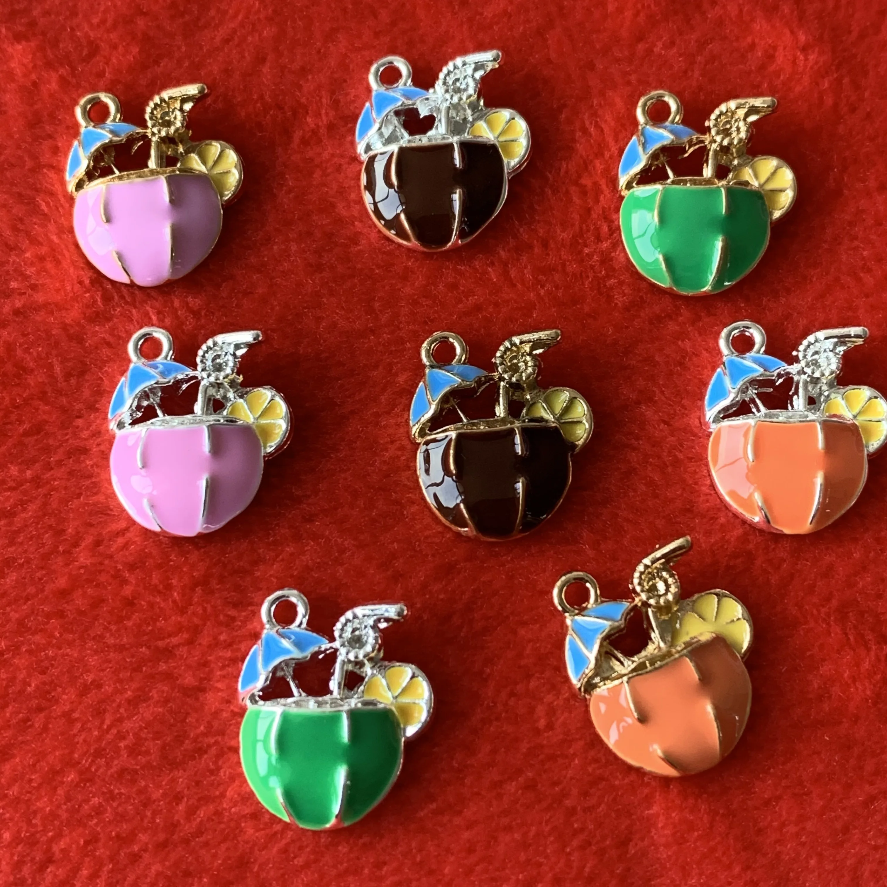 

various fruit juice pendants charms for kids bracelet jewelry making cute watermelon strawberry orange juice enamel charms